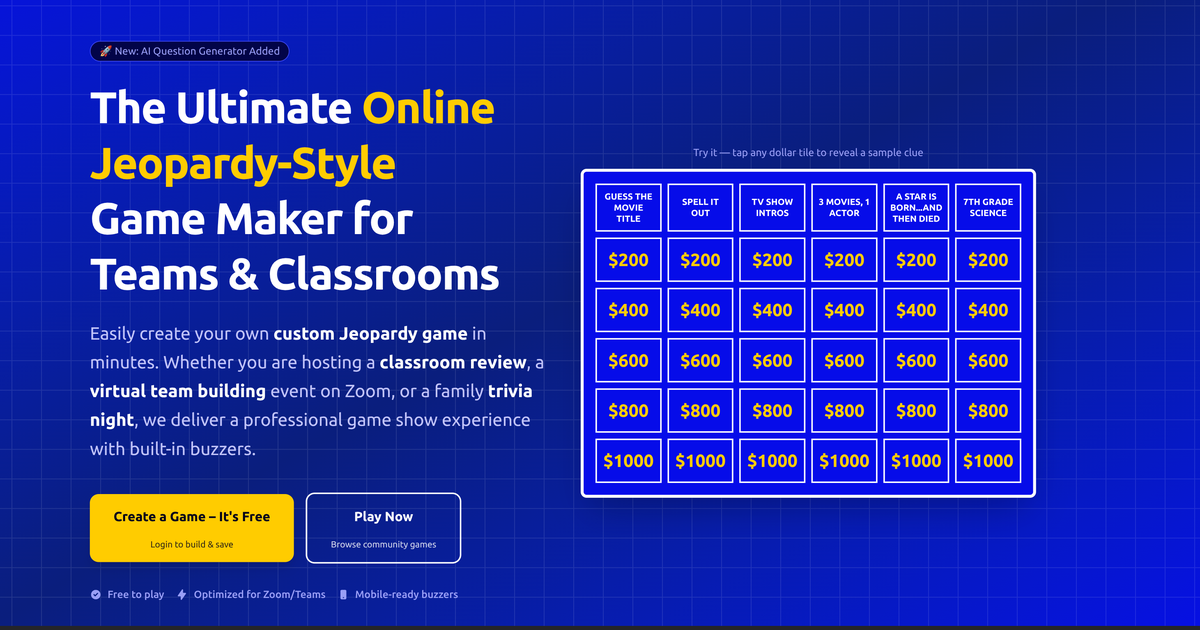 Jeopardy Tile Riddle Play Online Jeopardy — Create & Host Custom Jeopardy Games